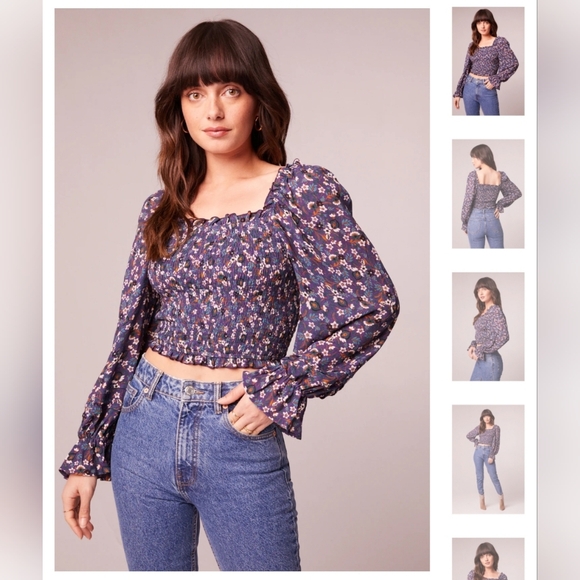 NWT AGATHE PURPLE FLORAL SMOCKED TOP Size M Brand new never worn - Picture 2 of 7